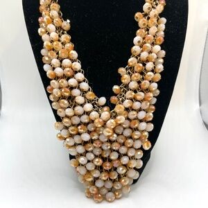 Vintage Chain Mesh Glass Gold AB Faceted Statement Necklace